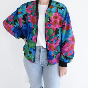 Vintage  90's Alia Floral Zip Up Bomber Jacket M